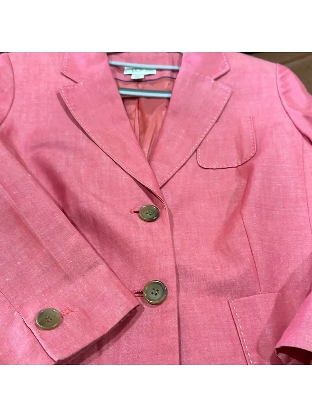 Ann Taylor Loft blazer salmon pink with white contrast stitching pockets Sz 8